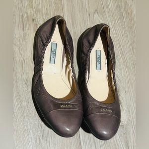PRADA Logo GREY Leather Ballet Flat Shoe Ballerina GRAY